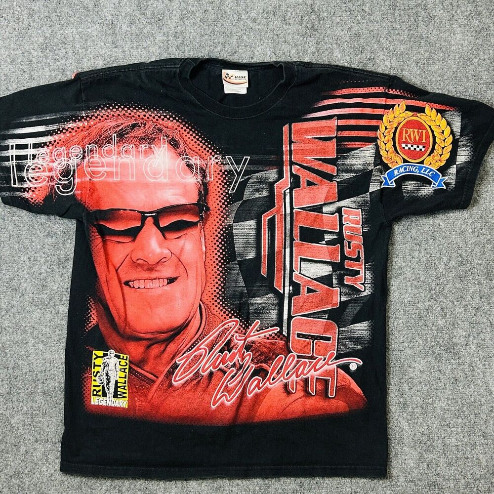 Chase Authentic NASCAR Rusty Wallace Double Sided Graphic Print Black T-Shrt L